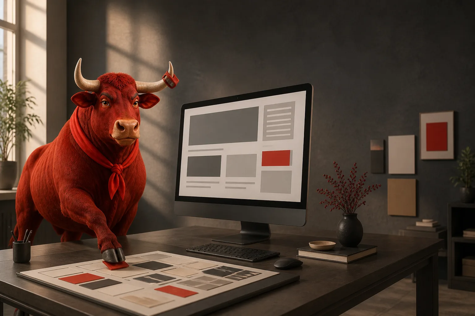 Mascota Bucuresti Marketing lucrând la structura unui website