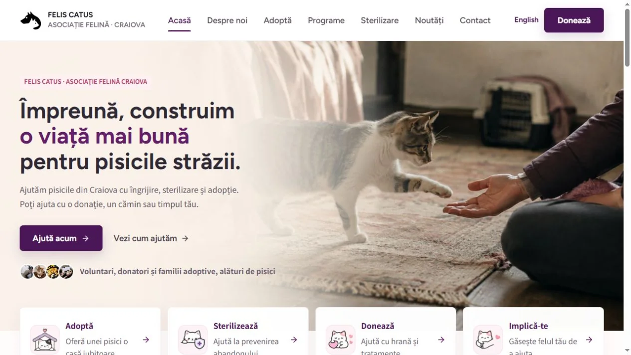 Felis Catus: pagina principală pe desktop