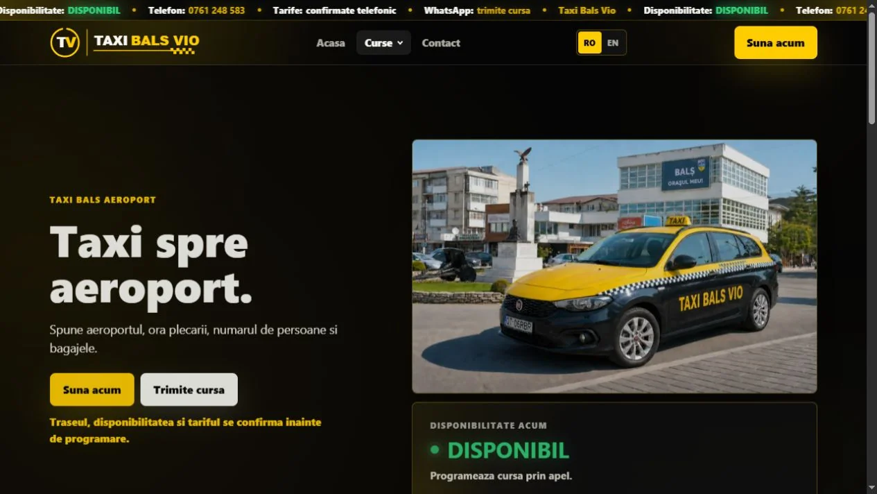 Taxi Balș Vio: Pagina curselor spre aeroport