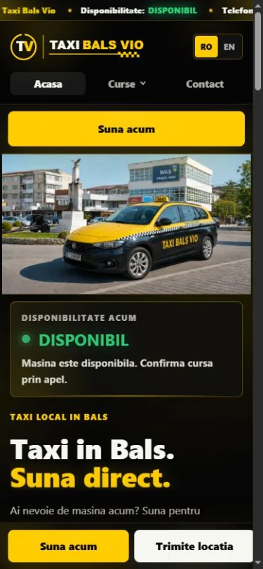 Taxi Balș Vio: Pagina principală pe telefon